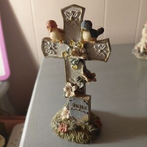 Decorative Cross with Birds and Flowers 6in